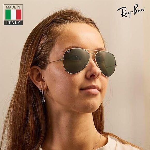 Ray Ban Aviator Pilot Sunglasses Metal Gold Frame Green Lens RB3026 62-14-138 UV main image 7
